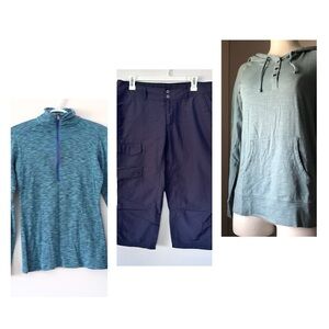 Lot 3 Columbia Bundle Small Hoodie Small 1/2 Zip Top 8 Adjustable Waist Capri